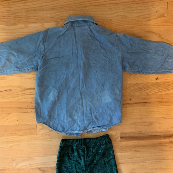 Fall Denim Button Down Shirt and Velvet Leggings - Picture 5 of 6